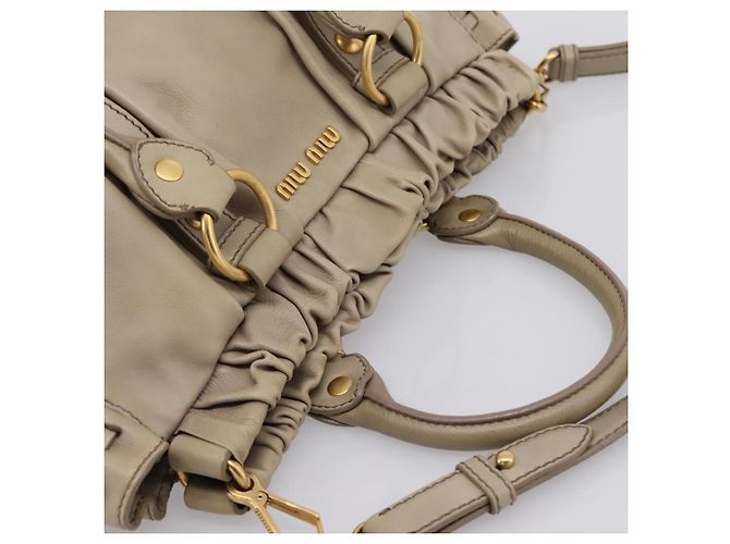 Miu Miu Handtasche Leder 2way Beige Gold Auth 204331V Golden - Ansicht 6
