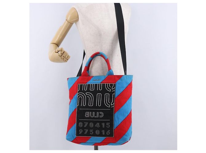 Borsa a Mano Miu Miu Canvas 2way Multicolor Silver Auth 197284A Argento Multicolore - vista 28