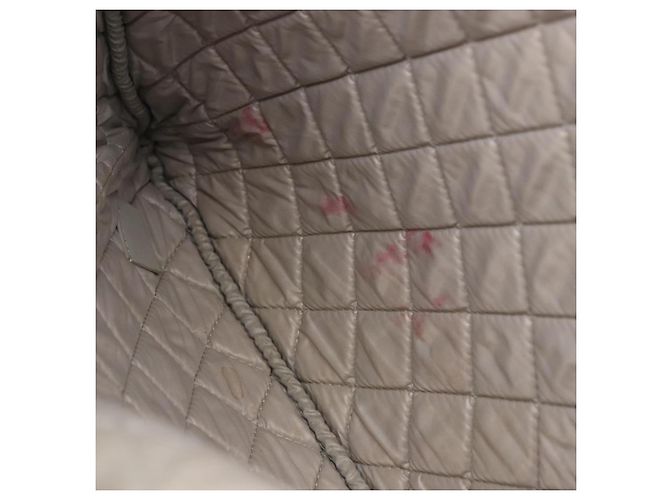 Borsa a pochette CHANEL Deauville in paglia Grigio Argento CC Auth ka6238A Marrone - vista 11