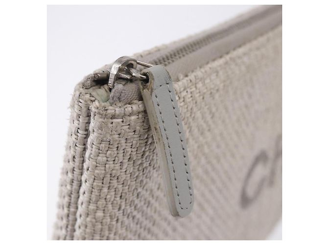 Borsa a pochette CHANEL Deauville in paglia Grigio Argento CC Auth ka6238A Marrone - vista 18