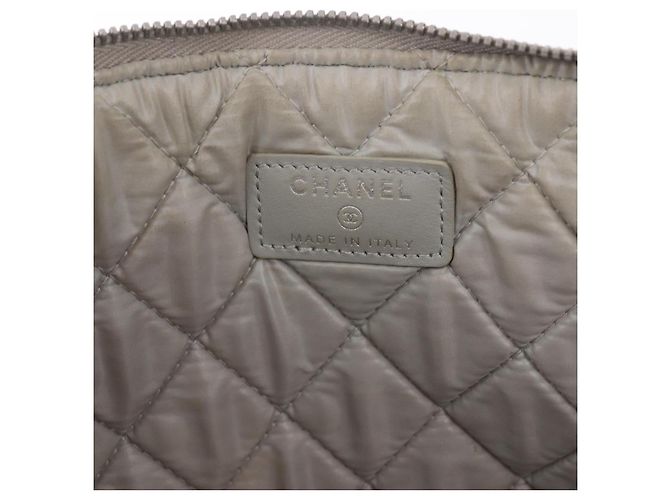 Borsa a pochette CHANEL Deauville in paglia Grigio Argento CC Auth ka6238A Marrone - vista 19