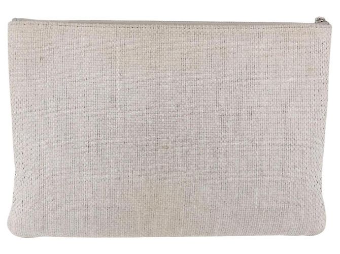 Borsa a pochette CHANEL Deauville in paglia Grigio Argento CC Auth ka6238A Marrone - vista 3