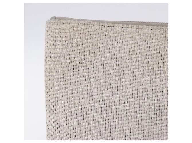Borsa a pochette CHANEL Deauville in paglia Grigio Argento CC Auth ka6238A Marrone - vista 4