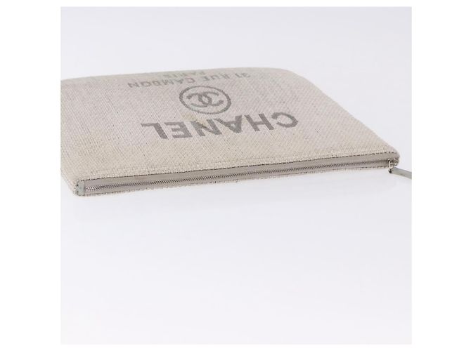 Borsa a pochette CHANEL Deauville in paglia Grigio Argento CC Auth ka6238A Marrone - vista 7