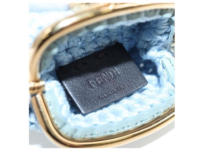 Portamonete FENDI Canvas Azzurro Oro Auth 203623M D'oro Blu chiaro - vista 11