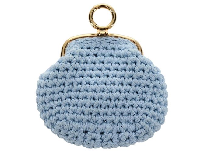 Portamonete FENDI Canvas Azzurro Oro Auth 203623M D'oro Blu chiaro - vista 2