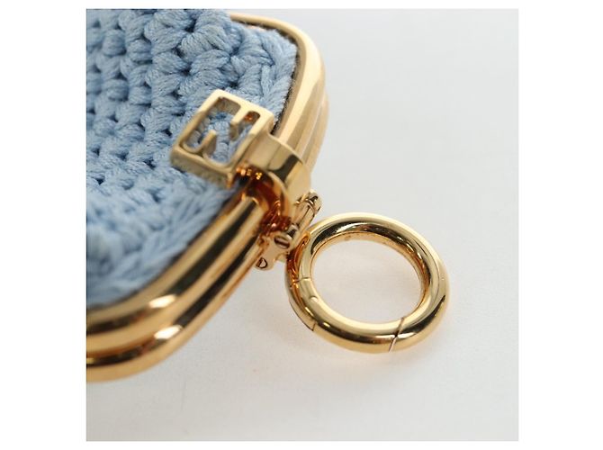 Portamonete FENDI Canvas Azzurro Oro Auth 203623M D'oro Blu chiaro - vista 8