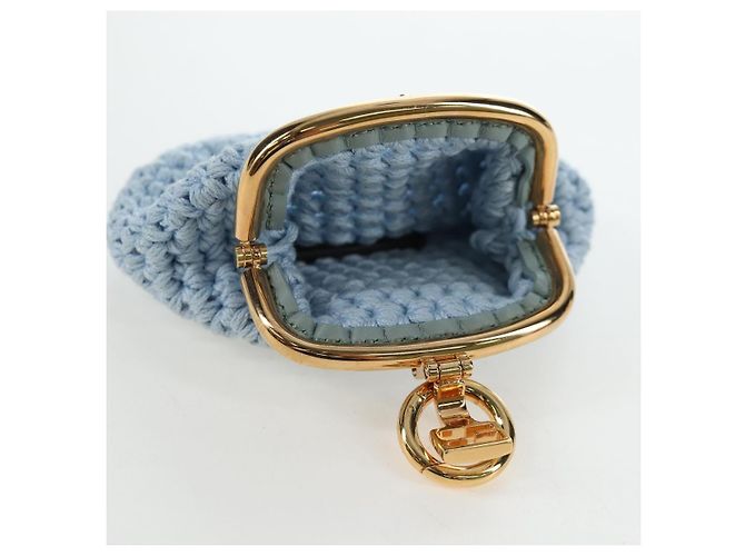 Portamonete FENDI Canvas Azzurro Oro Auth 203623M D'oro Blu chiaro - vista 9