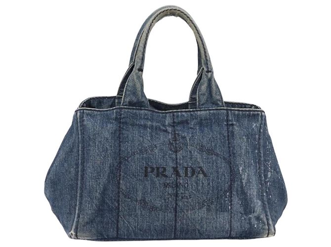 Bolsa de mão PRADA Canapa MM Denim Blue Gold Auth 201344 Azul Dourado - vista 13