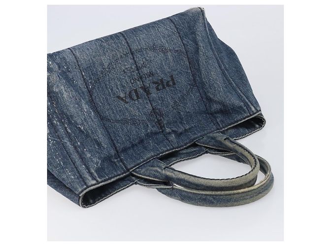 Bolsa de mão PRADA Canapa MM Denim Blue Gold Auth 201344 Azul Dourado - vista 15