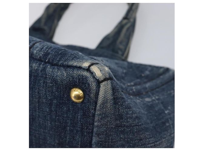 Bolsa de mão PRADA Canapa MM Denim Blue Gold Auth 201344 Azul Dourado - vista 18