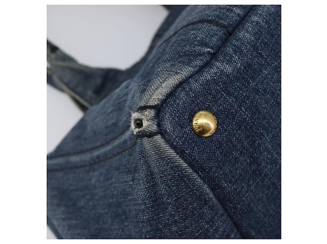 Bolsa de mão PRADA Canapa MM Denim Blue Gold Auth 201344 Azul Dourado - vista 19