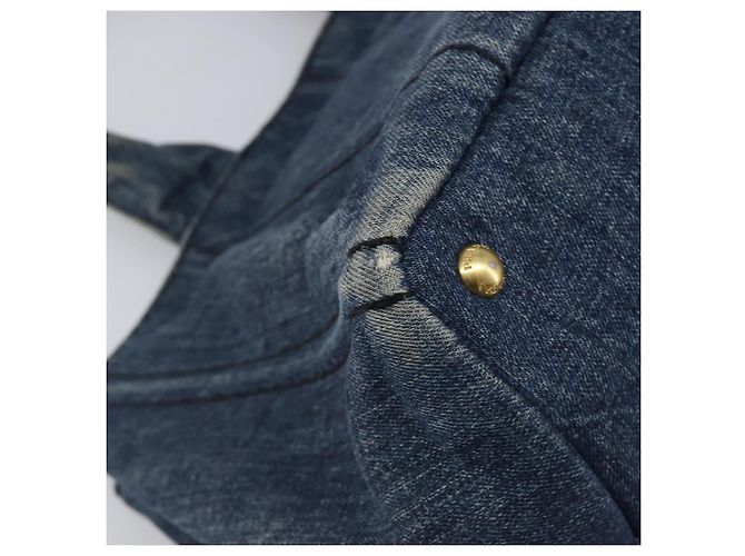 Bolsa de mão PRADA Canapa MM Denim Blue Gold Auth 201344 Azul Dourado - vista 21