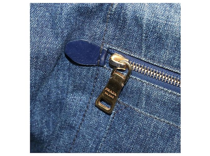 Bolsa de mão PRADA Canapa MM Denim Blue Gold Auth 201344 Azul Dourado - vista 25