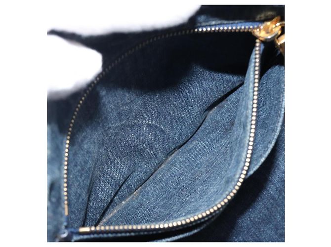 Bolsa de mão PRADA Canapa MM Denim Blue Gold Auth 201344 Azul Dourado - vista 28
