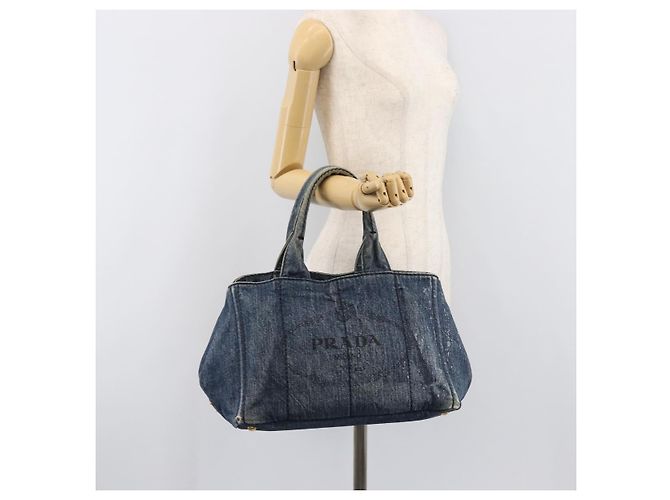 Bolsa de mão PRADA Canapa MM Denim Blue Gold Auth 201344 Azul Dourado - vista 29