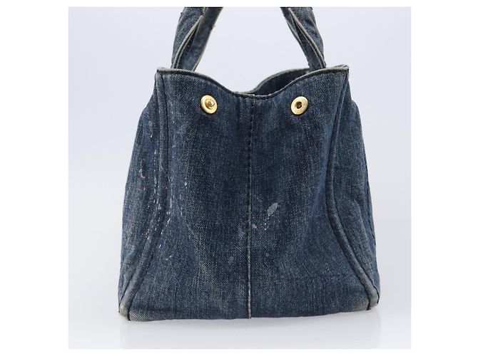 Bolsa de mão PRADA Canapa MM Denim Blue Gold Auth 201344 Azul Dourado - vista 3