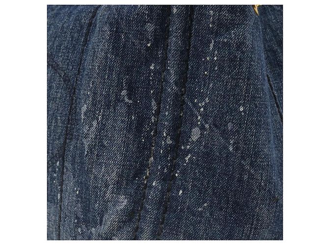 Bolsa de mão PRADA Canapa MM Denim Blue Gold Auth 201344 Azul Dourado - vista 4