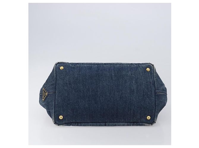 Bolsa de mão PRADA Canapa MM Denim Blue Gold Auth 201344 Azul Dourado - vista 6
