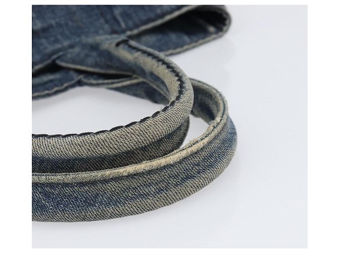 Bolsa de mão PRADA Canapa MM Denim Blue Gold Auth 201344 Azul Dourado - vista 7