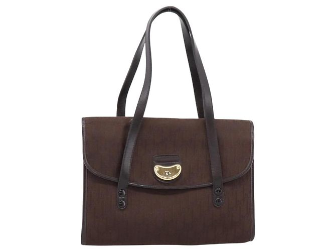 Borsa a mano Christian Dior Trotter Canvas Marrone Oro Auth 201513 D'oro - vista 13
