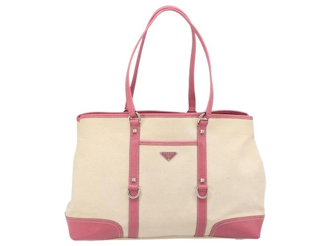 PRADA Tote Bag Canvas Ivory Silver Auth 201353V Silvery Cream - view 13