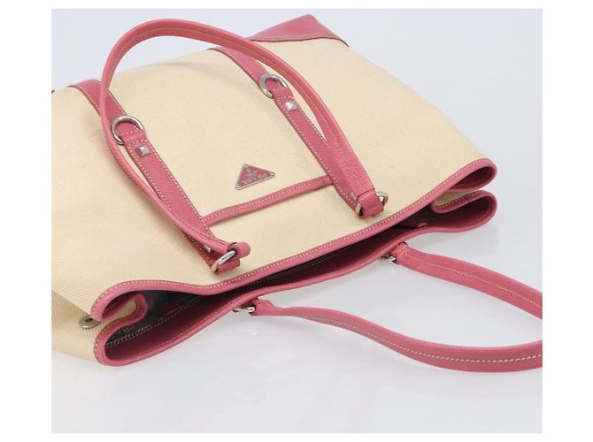 PRADA Tote Bag Canvas Ivory Silver Auth 201353V Silvery Cream - view 14