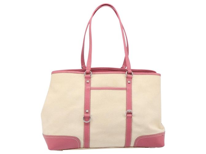 PRADA Tote Bag Canvas Ivory Silver Auth 201353V Silvery Cream - view 2