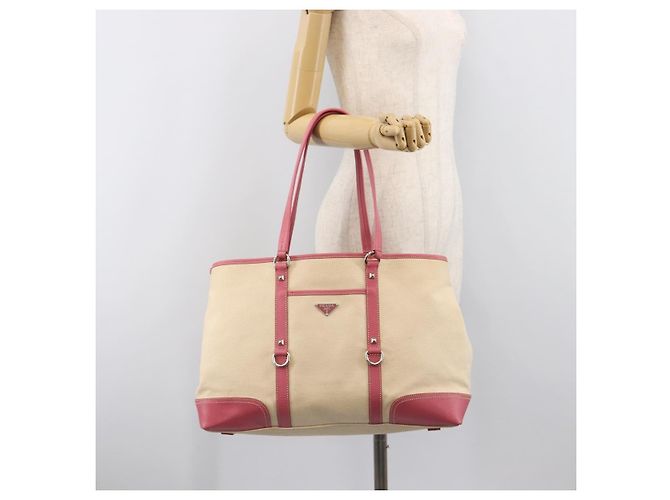 PRADA Tote Bag Canvas Ivory Silver Auth 201353V Silvery Cream - view 27