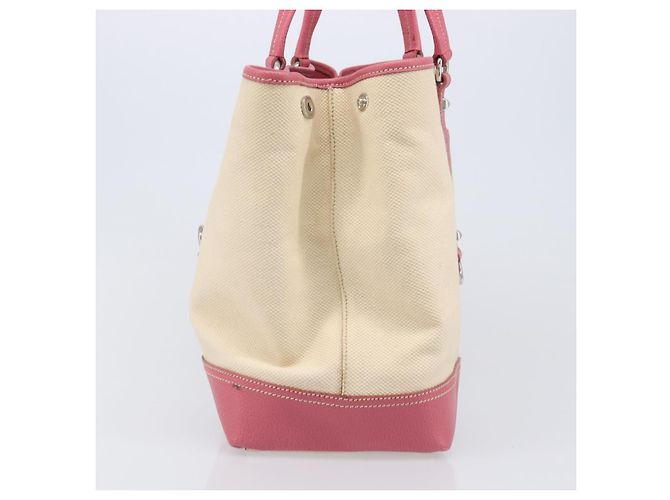 PRADA Tote Bag Canvas Ivory Silver Auth 201353V Silvery Cream - view 3