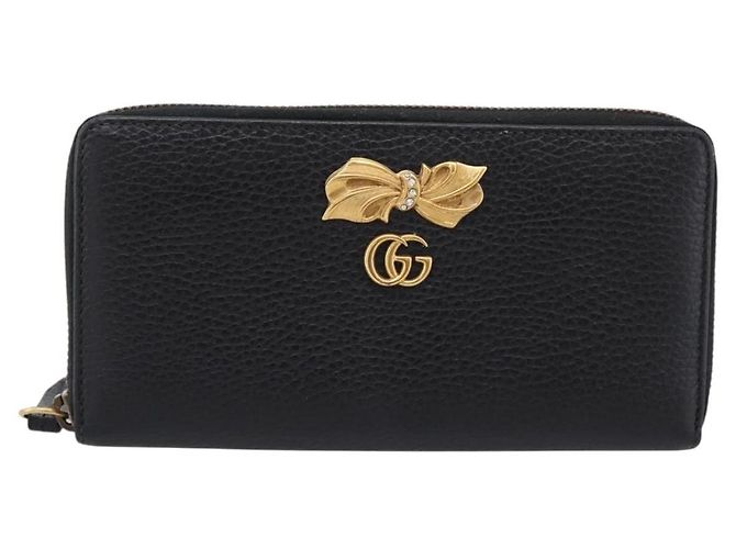 Portafoglio lungo GUCCI Bow in pelle nera e oro 524291 Auth 204782A Nero D'oro - vista 13