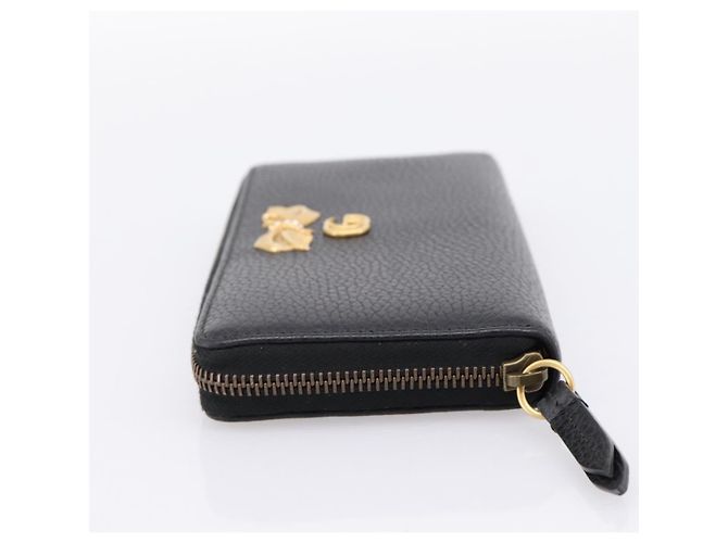 Portafoglio lungo GUCCI Bow in pelle nera e oro 524291 Auth 204782A Nero D'oro - vista 3