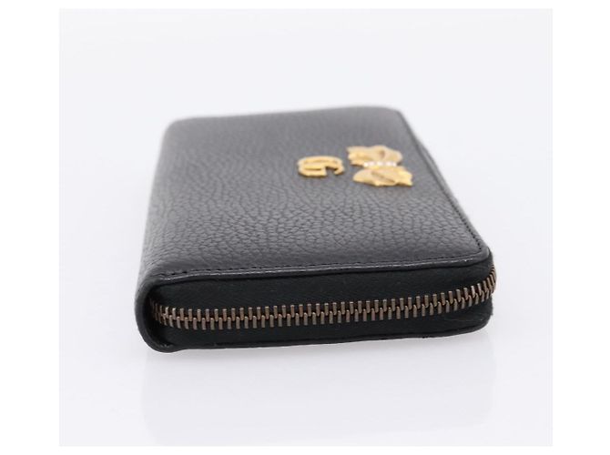 Portafoglio lungo GUCCI Bow in pelle nera e oro 524291 Auth 204782A Nero D'oro - vista 4
