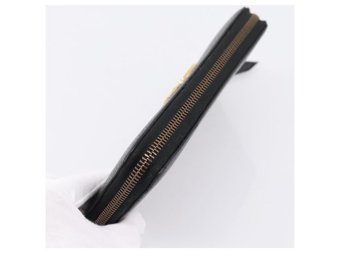 Portafoglio lungo GUCCI Bow in pelle nera e oro 524291 Auth 204782A Nero D'oro - vista 5