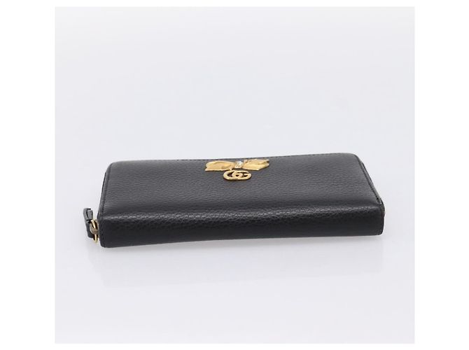 Portafoglio lungo GUCCI Bow in pelle nera e oro 524291 Auth 204782A Nero D'oro - vista 6