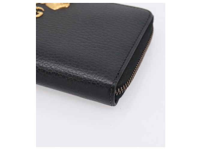 Portafoglio lungo GUCCI Bow in pelle nera e oro 524291 Auth 204782A Nero D'oro - vista 7