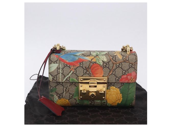Padlock Borsa a tracolla GUCCI GG Supreme con catena e lucchetto PVC Beige Gold 409487 Auth ka6254V - vista 12
