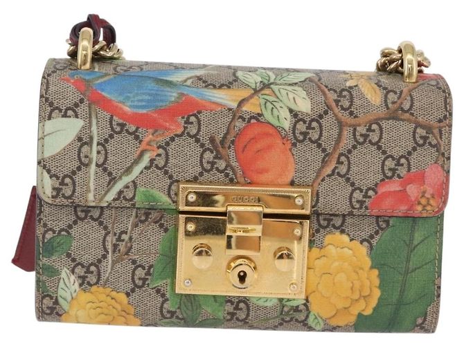 Padlock Borsa a tracolla GUCCI GG Supreme con catena e lucchetto PVC Beige Gold 409487 Auth ka6254V - vista 13