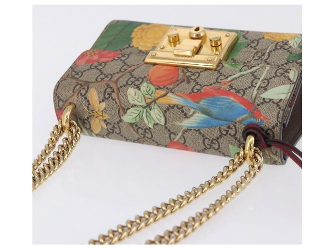 Padlock Borsa a tracolla GUCCI GG Supreme con catena e lucchetto PVC Beige Gold 409487 Auth ka6254V - vista 14