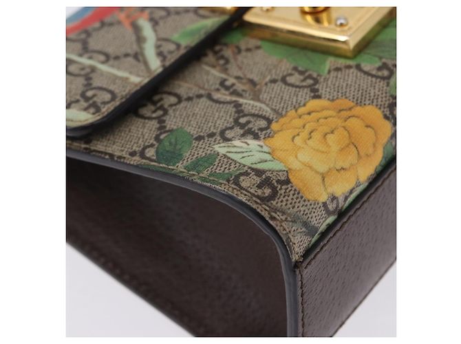 Padlock Borsa a tracolla GUCCI GG Supreme con catena e lucchetto PVC Beige Gold 409487 Auth ka6254V - vista 16