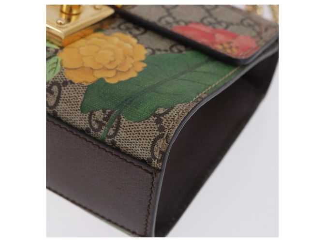 Padlock Borsa a tracolla GUCCI GG Supreme con catena e lucchetto PVC Beige Gold 409487 Auth ka6254V - vista 17