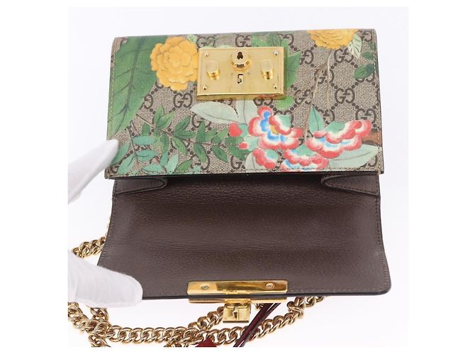 Padlock Borsa a tracolla GUCCI GG Supreme con catena e lucchetto PVC Beige Gold 409487 Auth ka6254V - vista 23