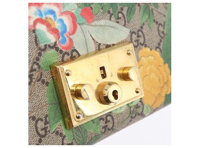 Padlock Borsa a tracolla GUCCI GG Supreme con catena e lucchetto PVC Beige Gold 409487 Auth ka6254V - vista 25