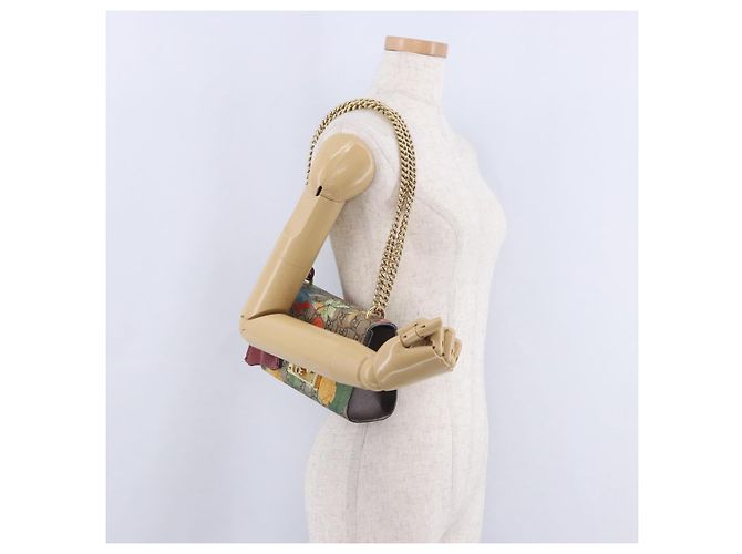 Padlock Borsa a tracolla GUCCI GG Supreme con catena e lucchetto PVC Beige Gold 409487 Auth ka6254V - vista 32
