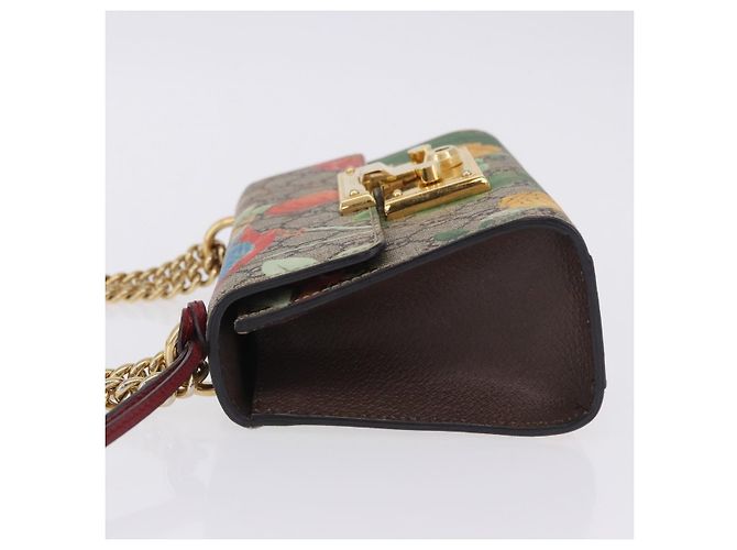 Padlock Borsa a tracolla GUCCI GG Supreme con catena e lucchetto PVC Beige Gold 409487 Auth ka6254V - vista 4