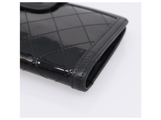 Cartera larga CHANEL Matelasse de piel charol negra plata CC Auth 204635 Negro - vista 14