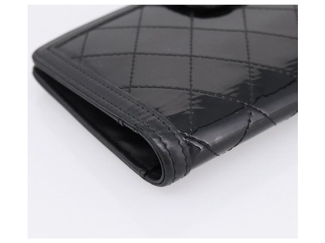 Cartera larga CHANEL Matelasse de piel charol negra plata CC Auth 204635 Negro - vista 15