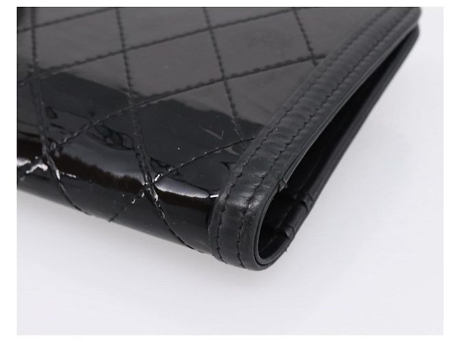 Cartera larga CHANEL Matelasse de piel charol negra plata CC Auth 204635 Negro - vista 16