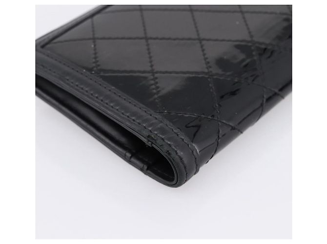 Cartera larga CHANEL Matelasse de piel charol negra plata CC Auth 204635 Negro - vista 17