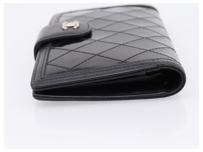 Cartera larga CHANEL Matelasse de piel charol negra plata CC Auth 204635 Negro - vista 3